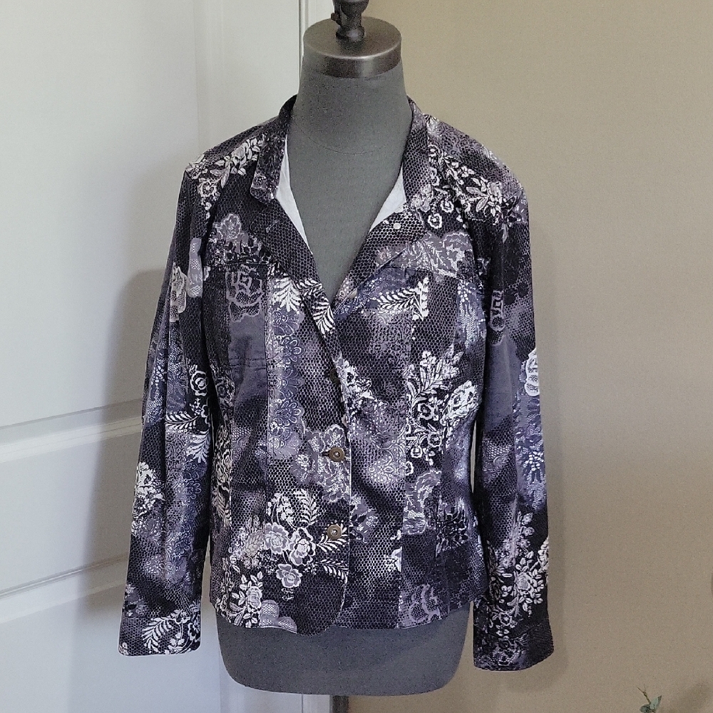 Christopher & Banks Black and Gray Floral Blazer